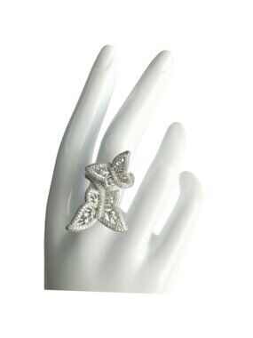 CZ Filigree Cocktail Ring Butterfly Design Sterling Silver size 9 🆕